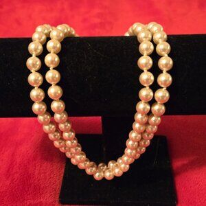 Faux White Pearl Necklace Double Strand Classic Costume Jewelry Elegant 16"